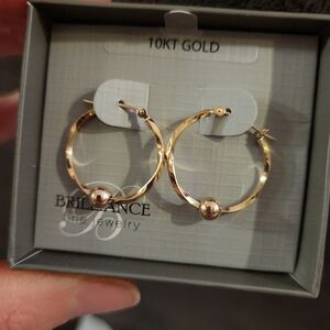 10KT Gold Hoop Earrings with Gold Accent Ball